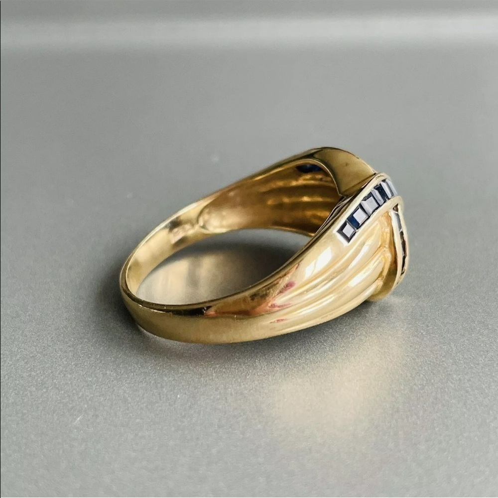 Vintage 14k Gold Genuine Sapphire Criss Cross Ribbon Dome Ring SIZE 9 - Picture 9 of 15